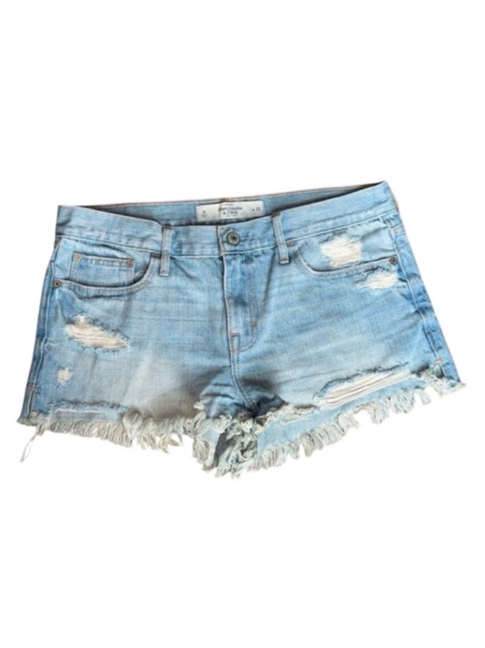 Abercrombie & Fitch Distressed Shortie Shorts Frayed Hem Light Blue Wash Sz 8/29
